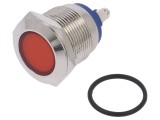 Lampă LED plată roșie 12VDC 12VAC &Oslash;19mm cu șurub