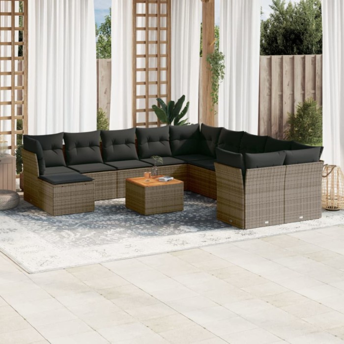 Gossi set canapea de gradina cu perne, 12 piese, gri, poliratan