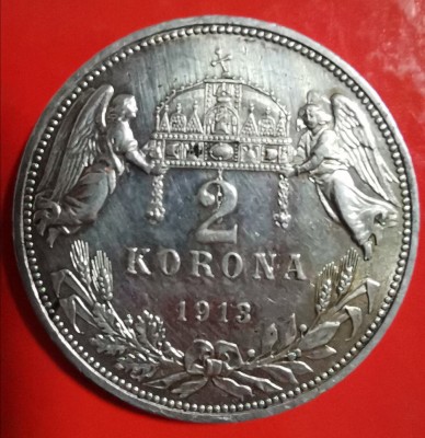 SV * Ungaria 2 KORONA / COROANE 1913 * ARGINT .900 * Franz Josef +/-AUNC foto