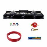 Pachet aragaz 3 ochiuri, 62&times;30 cm plus (ceas pentru butelie, 2 m furtun pentru gaz, 3 coliere pentru furtun, aprinzator) negru / ZLN 7138_1