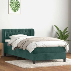 vidaXL Pat box spring cu saltea, verde &icirc;nchis, 80x220 cm, catifea 3317802