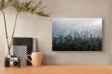 Tablou Canvas, "Pădure &icirc;nvăluită &icirc;n ceață matinală", Nor, Pădure, Ceață, Verde, Relief, Dimineață, Peisaj, Natură, Lumină, Copaci, 39 x 26 cm, CMCLASS