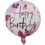 Balon din folie metalizata, flippy, mini figurina rotunda, model happy birthday fluturasi, tema aniversare, 45 cm, ambalaj individual, pai inclus, umf