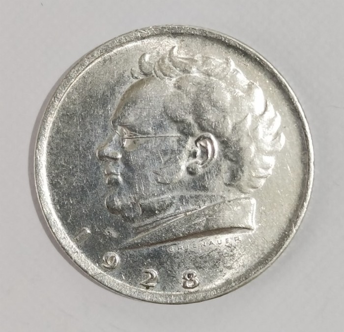 AUSTRIA 2 SCHILLING 1928 FRANZ SCHUBERT ARGINT AUNC