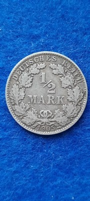 GERMANIA 1/2 MARK 1905 D , argint foto
