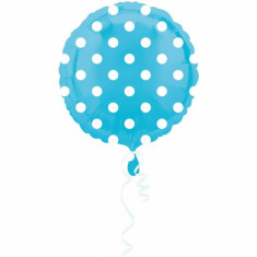 Balon folie 43cm bleu cu buline albe foto