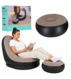 Fotoliu Gonflabil 2in1 cu Taburet Inclus 116x98x83 cm Sezlong de Relaxare Maro-Negru