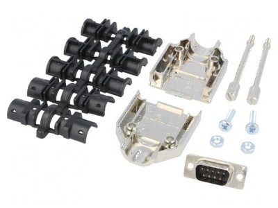 Conector D-Sub 9 PIN tată pentru lipire, negru - Kit complet foto