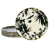 Set 6 farfurii intinse, 26 cm, Hawaii, Crem deschis cu frunze negre