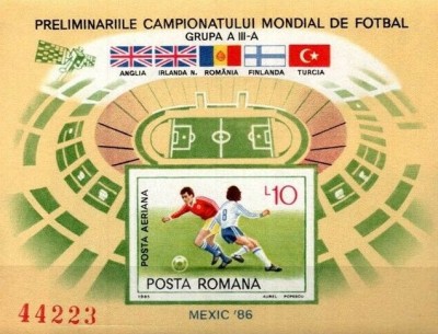 Romania 1985 CM Football imperf. sheet Mi.B219 MNH DF.021 foto