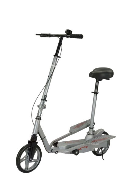Trotineta Kinderauto Pegasus, cu pedale si scaun, reglabila si pliabila, sistem amortizare si franare, roti cauciuc pline, gri