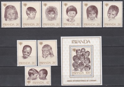 Rwanda 1979 - Anul Internațional al Copilului, Serie + Colita, Cota 11.50 Euro, MNH foto