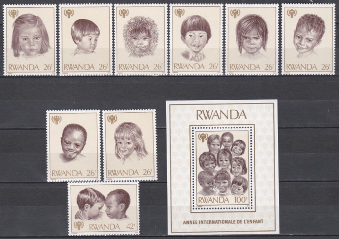 Rwanda 1979 - Anul Internațional al Copilului, Serie + Colita, Cota 11.50 Euro, MNH