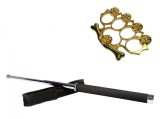 Cumpara ieftin Set Autoaparare: Baston Telescopic Otel 65cm Argintiu + Box Rozeta Craniu Auriu Ideallstore