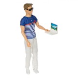 Păpușă Manechin Bărbat, Brad, 30cm, Cămașă Albă, Bluză cu Dungi, Ochelari de Soare, Laptop, 3+ Ani, Oem