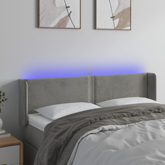 vidaXL Tăblie de pat cu LED, gri deschis, 147x16x78/88 cm, catifea 3123144
