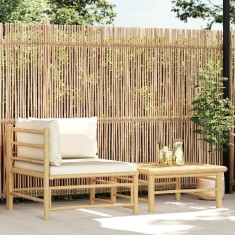 vidaXL Set mobilier de grădină, 2 piese, perne alb crem, bambus 313144