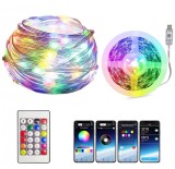 Ghirlanda Luminoasa Decorativa din Cupru 10m cu 100 LED-uri RGB, 16 Culori, cu Cablu USB si Telecoma