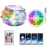 Ghirlanda Luminoasa Decorativa din Cupru 10m cu 100 LED-uri RGB, 16 Culori, cu Cablu USB si Telecoma