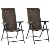 Cumpara ieftin Outsunny Set Mobilier de Grădină 2 Scaune Pliabile din Ratan și Oțel cu Spătar Reglabil pentru Terasă, Balcon, 71x58x111 cm, Negru | Aosom Romania