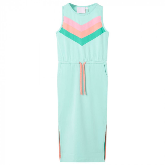 Rochie pentru copii cu șnur &icirc;n talie, verde mentă deschis, 92 11304