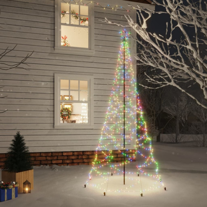 vidaXL Pom de Crăciun cu st&acirc;lp de metal, 500 LED-uri colorate, 3 m