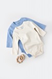 Set 2 body-uri cu maneca lunga bebe unisex -100% bumbac organic - Ecru Bleu, BabyCosy (Marime: 6-9 luni)