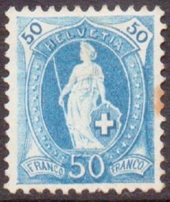 Switzerland 1882 Helvetia, 50c blue, perf. 11 1/2 x 11, Mi.62C, MH AM.238 foto