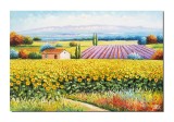 Cumpara ieftin Tablou GIGANT peisaj cu floarea soarelui si lavanda pictat manual, Colt de rai, 150x100cm ulei pe panza in cutit efect 3D