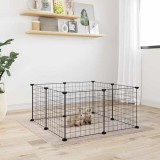Cușcă modulară animale vidaXL, 8 panouri, 35x35cm, oțel negru, tarcuri, cotete, accesorii petshop