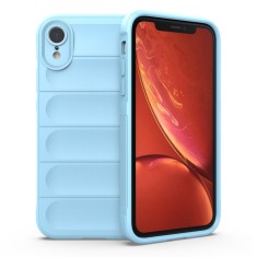 Husa pentru iphone xr, antisoc, margini cu striatii, design minimalist, bleu foto