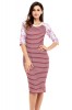 Rochie Midi Dungi Orizontale Visiniu Alb, Maneci 3/4 Florale, Casual, Poliester, Marimi S/M, M, L