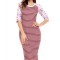 V681-821 Rochie midi model in dungi orizontale si maneci trei sferturi cu model floral