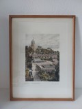 Breslau Liebigsh&ouml;he / WROCŁAW. Partisan Hill (Liebicha); gravura Albrecht Br&uuml;ck (1874-1964), semnat, in rama lemn, sub sticla, 31x41cm, Istorice, Acuarela, Miniatural