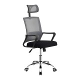 Cumpara ieftin Scaun birou Mobikon, gri-negru, 59.5x56x107-117 cm, sarcina maxima 100 kg, cu tetiera reglabila, baza cromata, mecanism balansare
