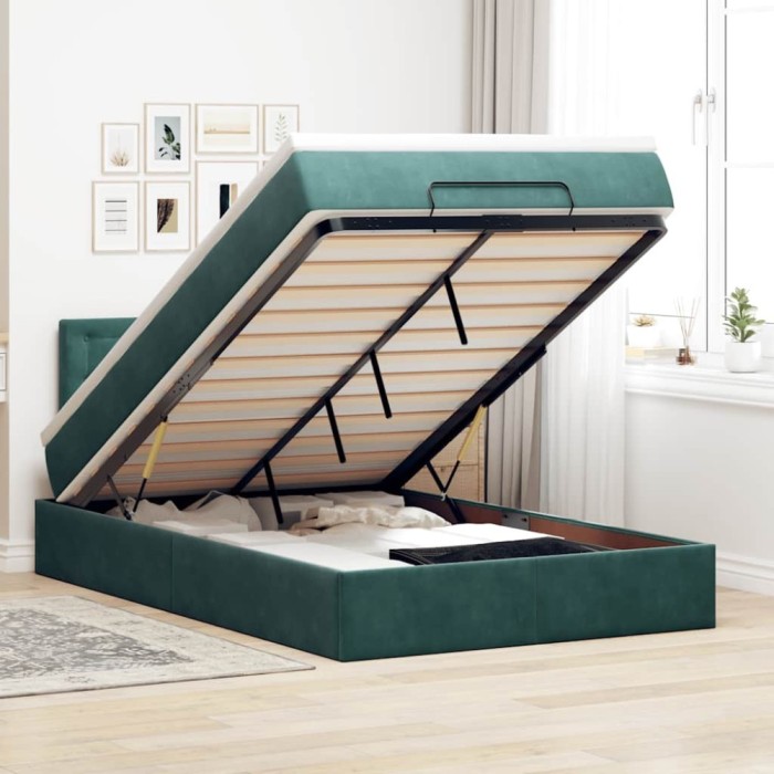 vidaXL Cadru de pat otoman cu saltea verde &icirc;nchis 120x200cm catifea 3312761