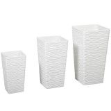 Outsunny Set de 3 Ghivece de Exterior Suprapozabile cu Model Ondulat, Ghivece Pătrate din Plastic pentru Flori cu Orificii de Drenaj, 42/55/65 cm, Alb