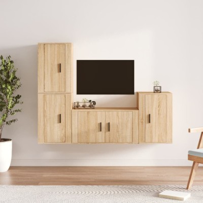 vidaXL Set dulap TV, 4 piese, stejar sonoma, lemn prelucrat foto