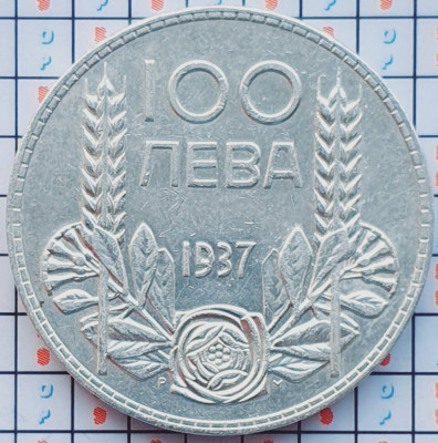 Bulgaria 100 Leva 1937 argint - Boris III - km 45 - A030 foto