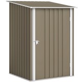Outsunny Magazie de Grădină 0,92m&sup2; din Oțel Galvanizat, Depozit pentru Unelte cu Ușă Blocabilă, Acoperiș &Icirc;nclinat, 100x104x160 cm, Maro și Alb | Aosom