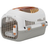 PawHut Transportor pentru Pisici și C&acirc;ini Mici din Plastic, cu Fereastră Superioară, Ușă din Oțel, Bol pentru Hrană, pentru Animale max 4 kg, 49x32x31