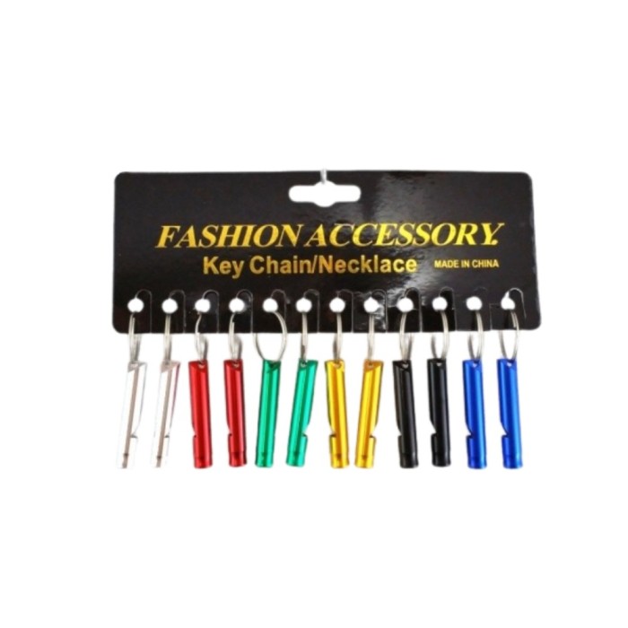 Set 12 x fluier tip breloc, aluminiu, 7 cm, multicolor