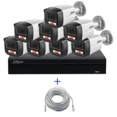 Kit supraveghere IP Dahua 8 camere 4MP Microfon PoE lentila 2.8mm IR 40m Lumina alba 30m, NVR 8 canale PoE 12MP si cablu UTP CAT5 20m SafetyGuard Surv