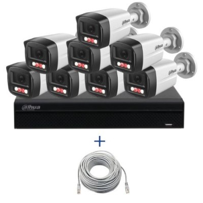Kit supraveghere IP Dahua 8 camere 4MP Microfon PoE lentila 2.8mm IR 40m Lumina alba 30m, NVR 8 canale PoE 12MP si cablu UTP CAT5 20m SafetyGuard Surv foto