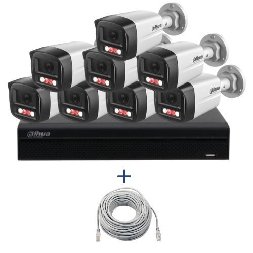 Kit supraveghere IP Dahua 8 camere 4MP Microfon PoE lentila 2.8mm IR 40m Lumina alba 30m, NVR 8 canale PoE 12MP si cablu UTP CAT5 20m SafetyGuard Surv