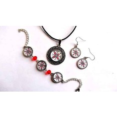 set bijuterii sticla bratara reglabila, pandantiv si cercei, 32292