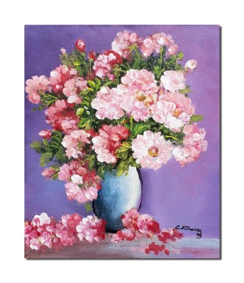 Tablou vaza cu garoafe, pictat manual 50x40cm ulei pe panza, Constantin Feraru foto