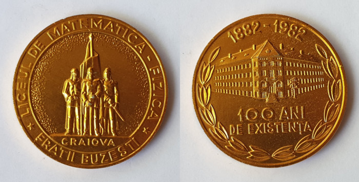 Liceul de matematica fizica Fratii Buzesti Craiova, placheta 1982, Medalie rara