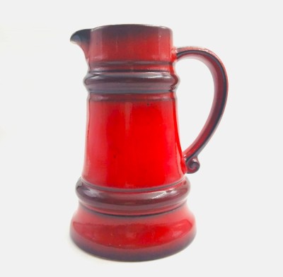 Ulcior Vaza Ceramica Rosie cu toarta 20 cm inaltime oala pentru Sos Germania anii &amp;#039;70 foto