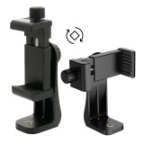 Suport universal pentru telefon rotativ 360 , montura 1 4 inch, prindere cu surub de fixare, mod portret si landscape, compatibil trepied, negru